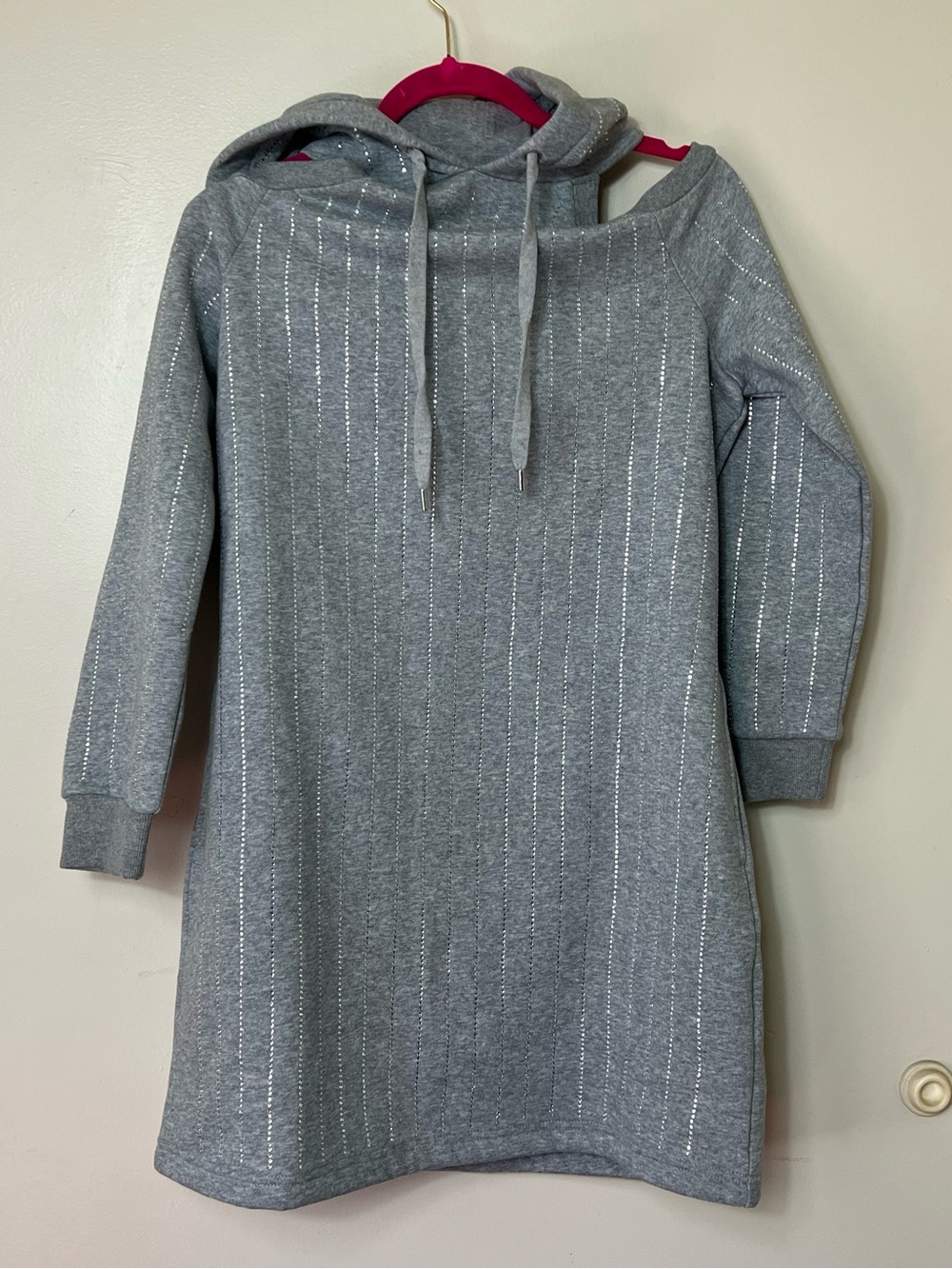 Boston Proper Gray Hooded Sweatshirt with Sparkle Pinstripes. Size Med. NWOT